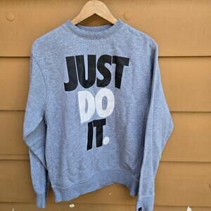 Nike Men Small Just Do It Graphic Crewneck Sweatshirt Gray Fleece